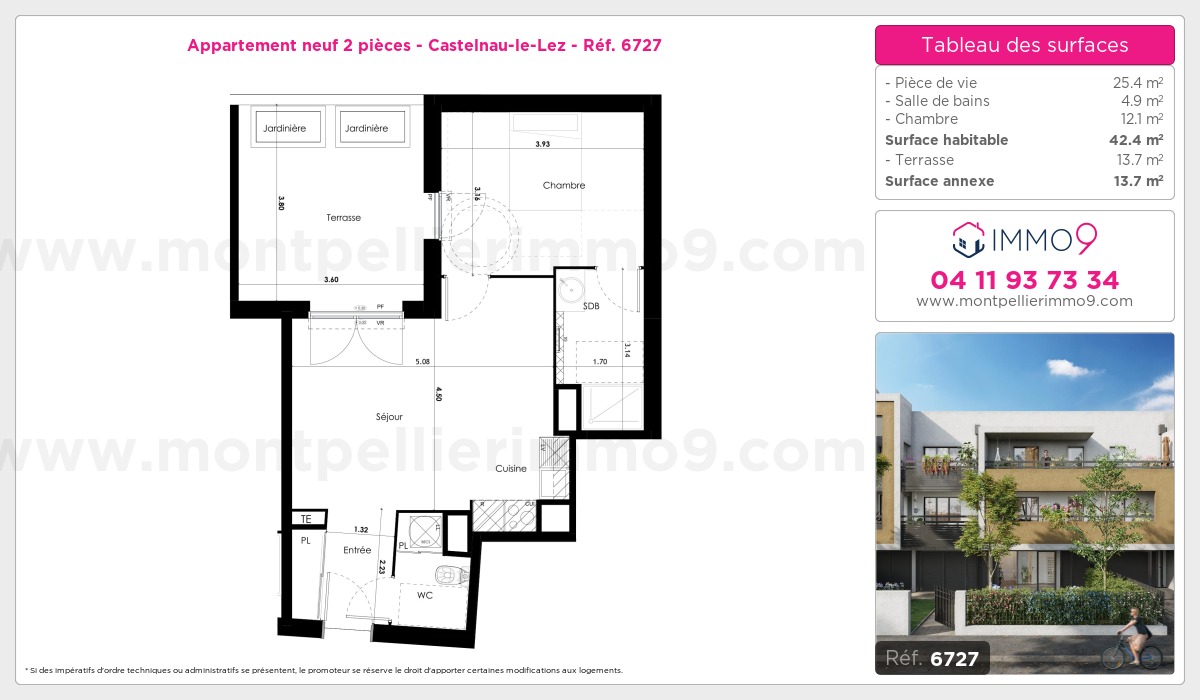 Plan et surfaces, Programme neuf Castelnau-le-Lez Référence n° 6727