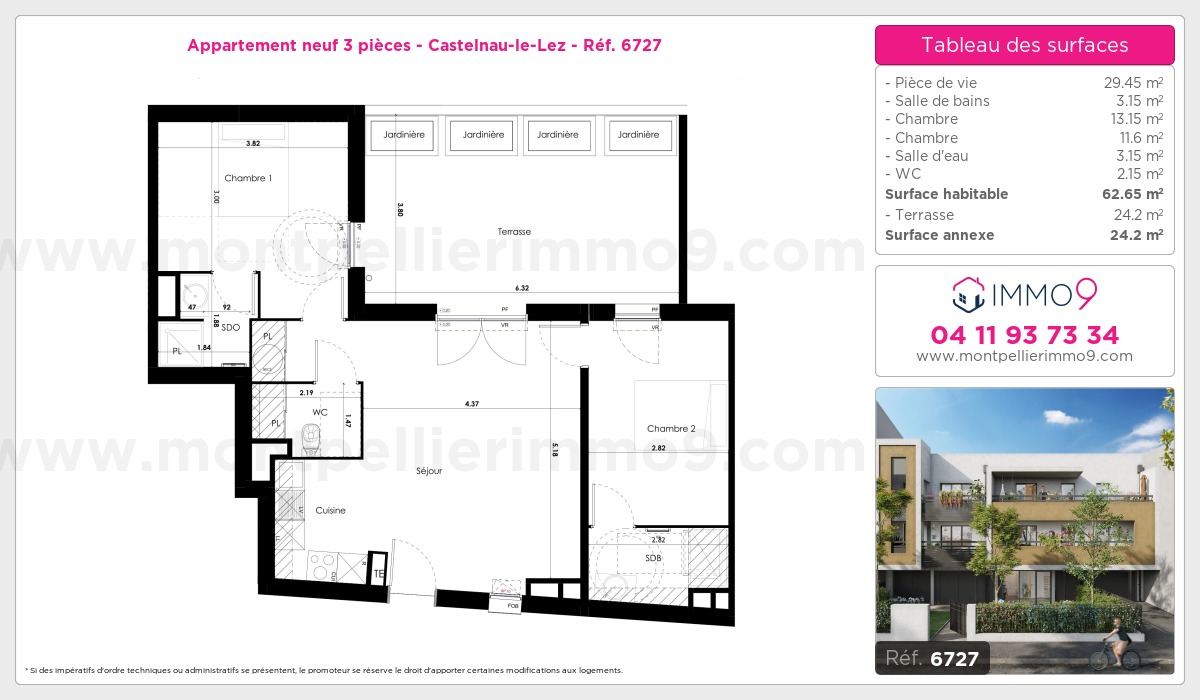 Plan et surfaces, Programme neuf Castelnau-le-Lez Référence n° 6727