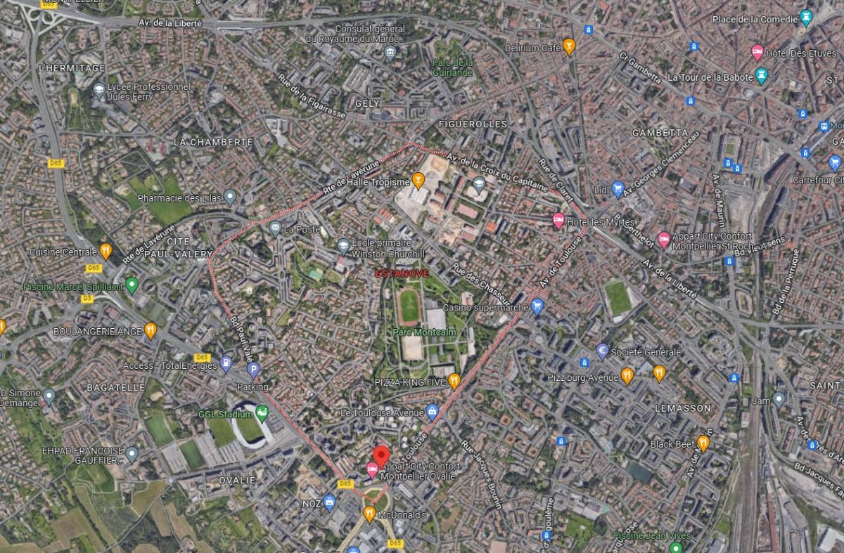 quartier estanove à Montpellier – Vue satellite du quartier
