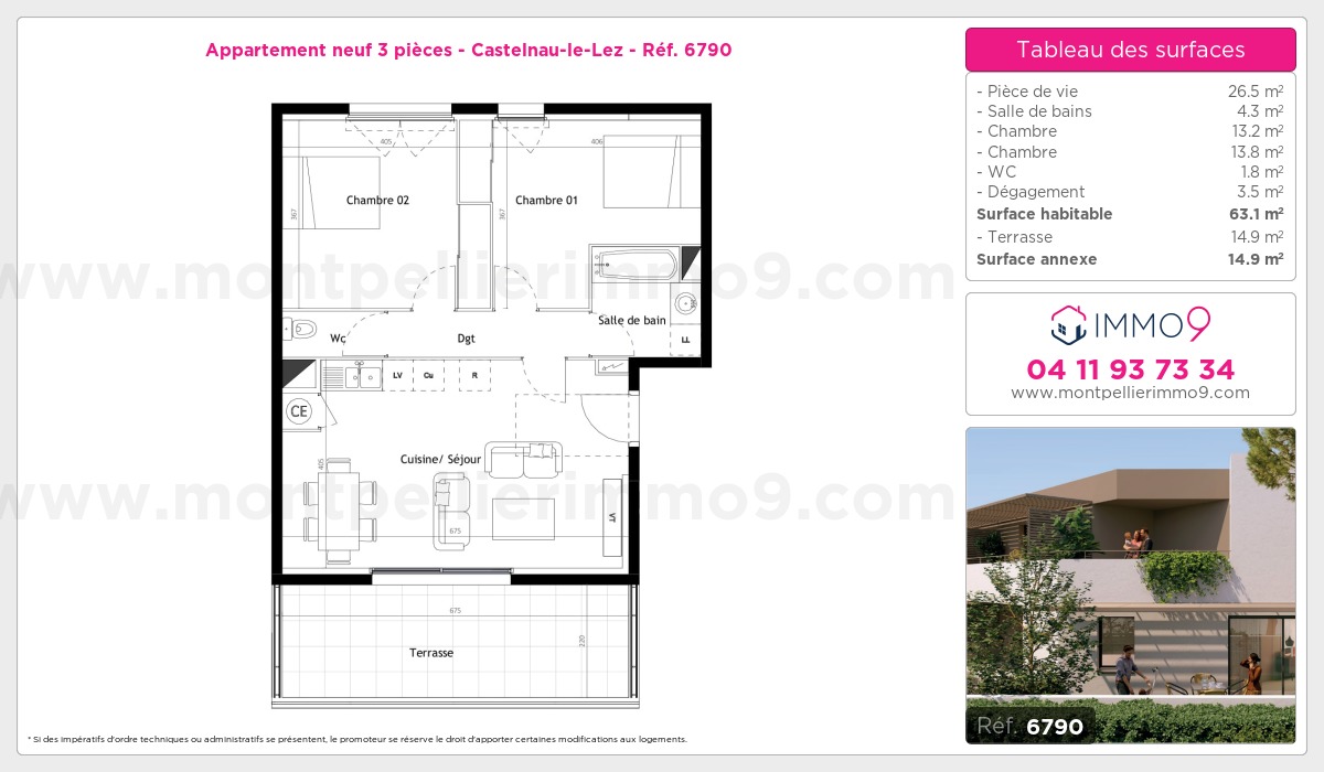 Plan et surfaces, Programme neuf Castelnau-le-Lez Référence n° 6790