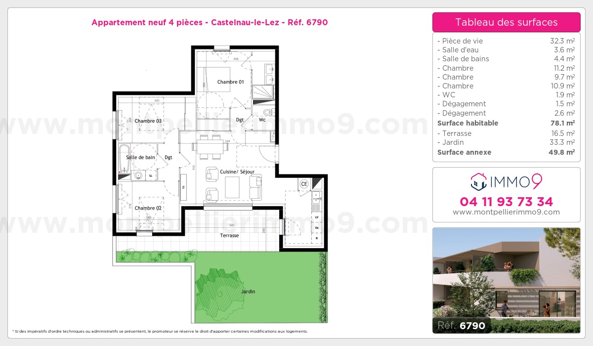 Plan et surfaces, Programme neuf Castelnau-le-Lez Référence n° 6790