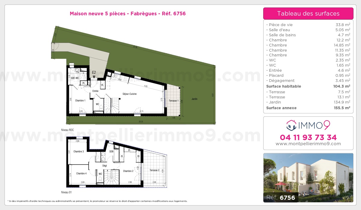 Plan et surfaces, Programme neuf Fabrègues Référence n° 6756