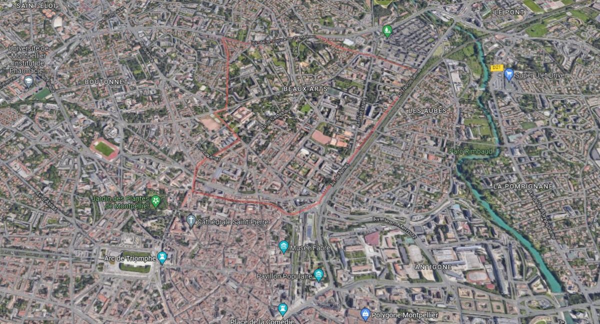 quartier des Beaux-Arts à Montpellier – vue satellite du quartier des Beaux-Arts