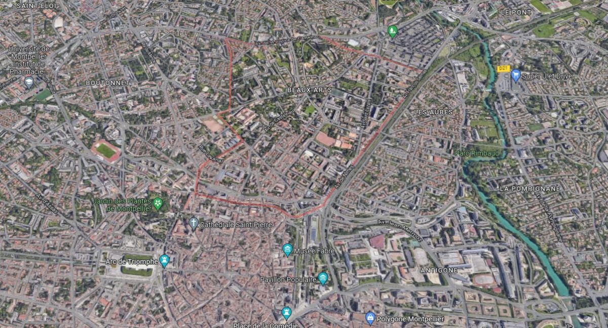 Le quartier éclectique des Beaux-Arts quartier des Beaux-Arts à Montpellier – vue satellite du quartier des Beaux-Arts