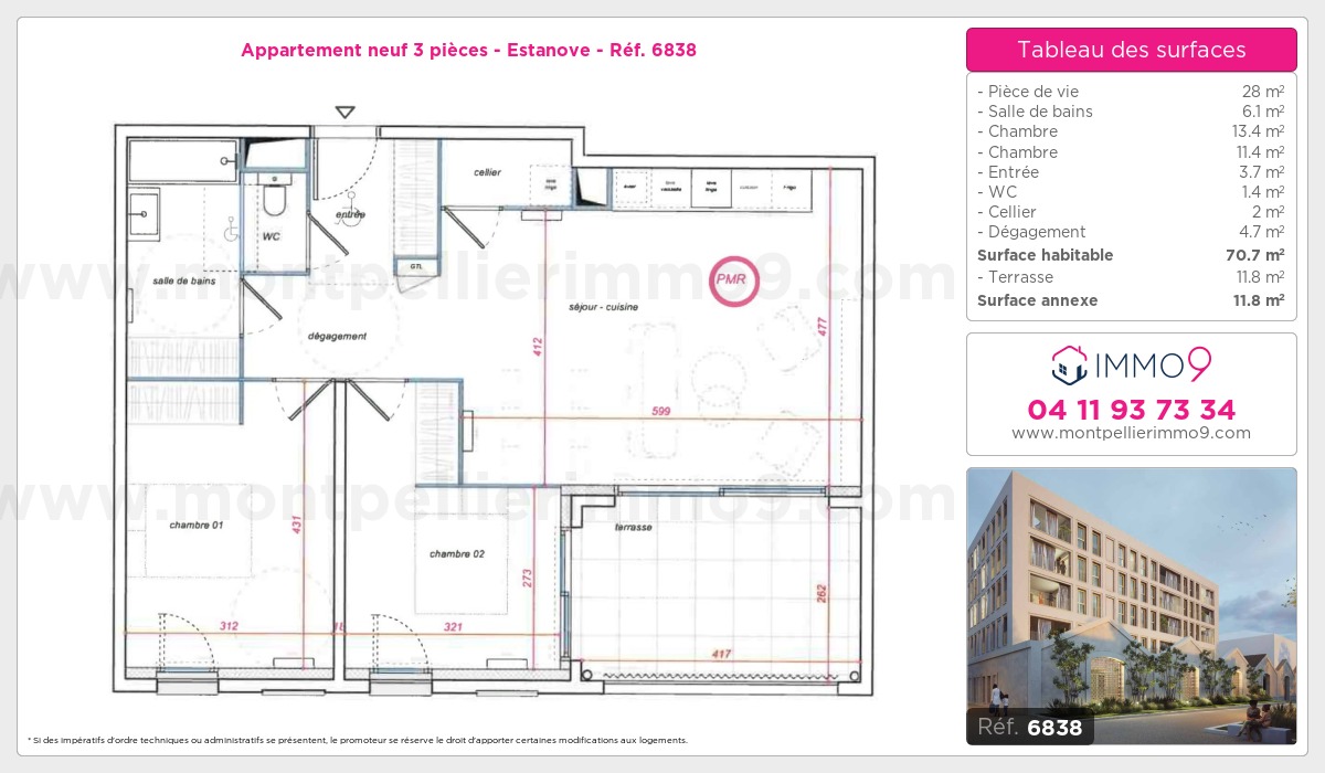 Plan et surfaces, Programme neuf Montpellier : Estanove Référence n° 6838