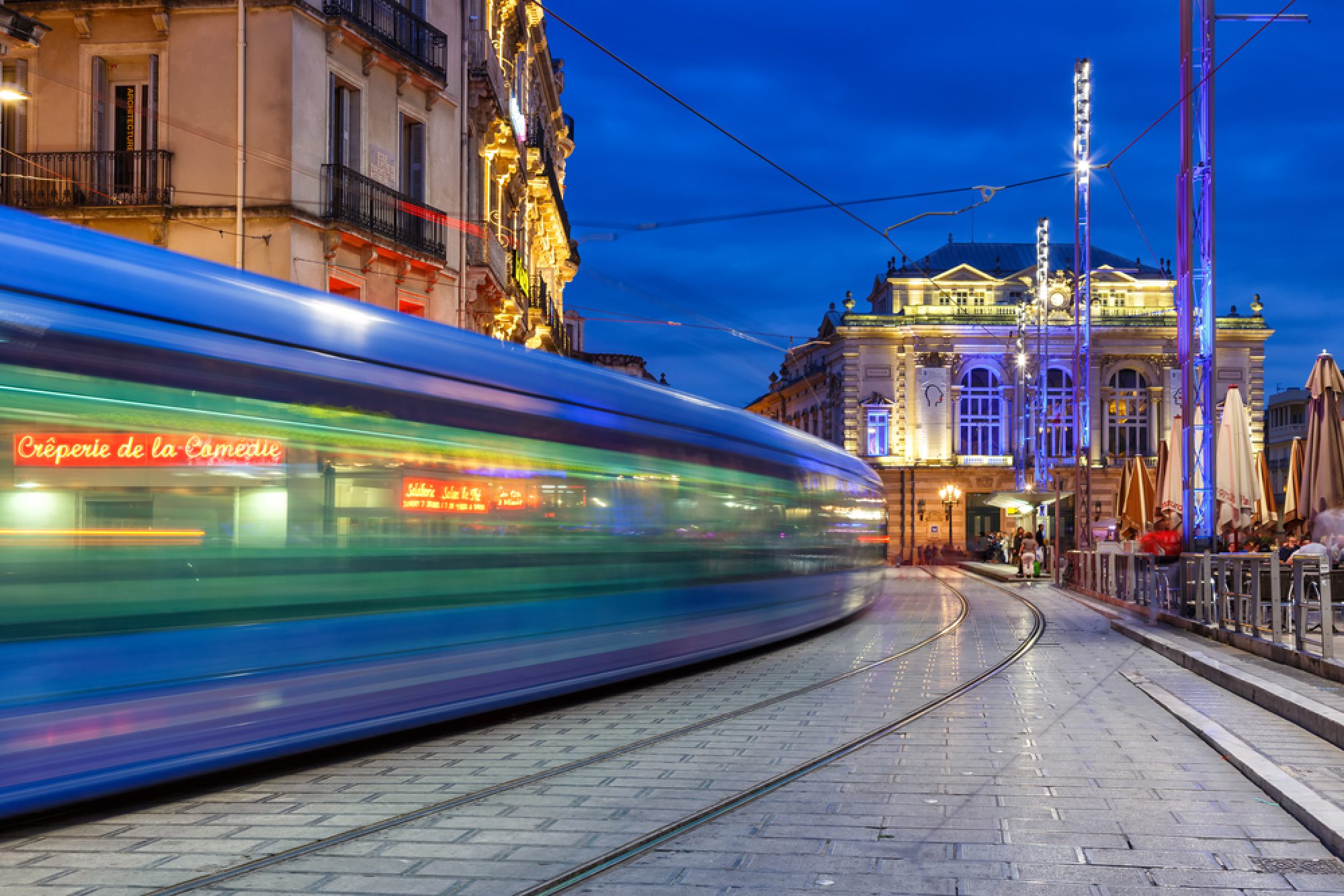 Tramway de Montpellier de nuit