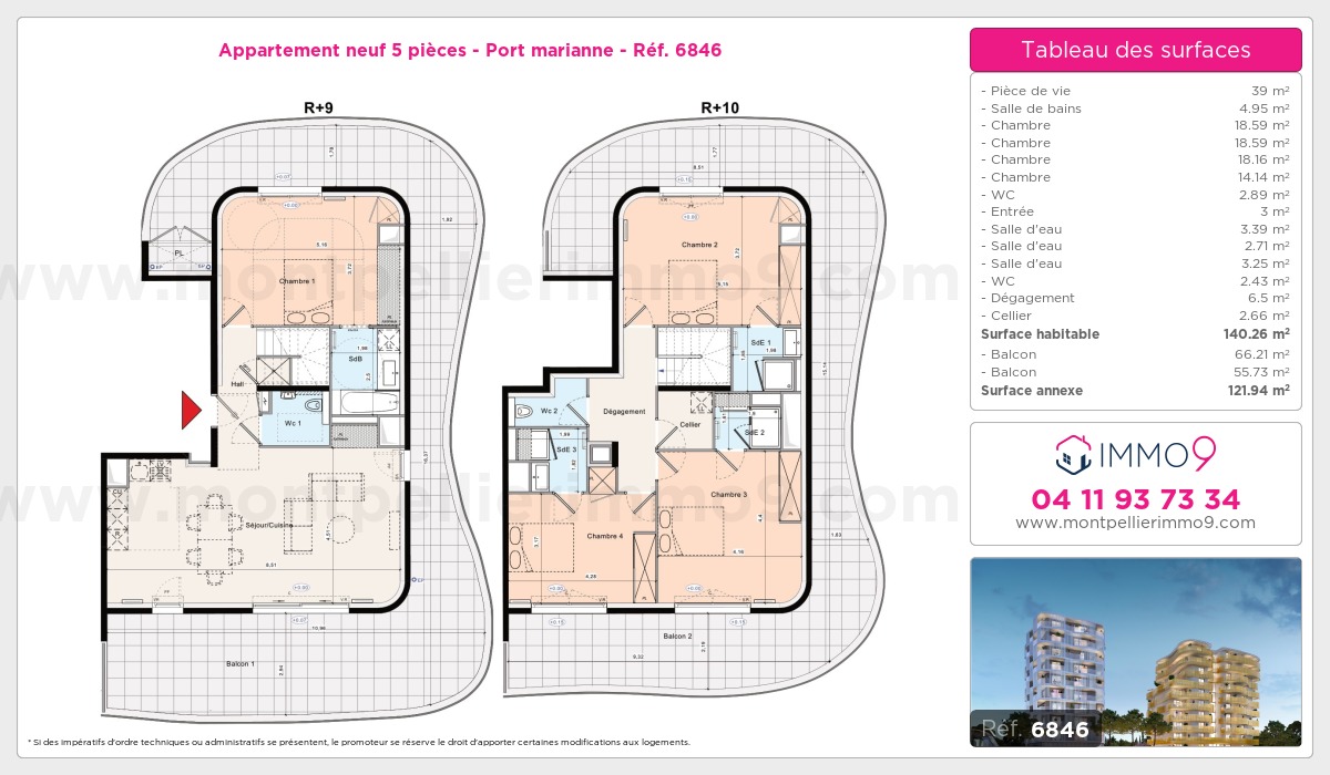 Plan et surfaces, Programme neuf Montpellier : Port marianne Référence n° 6846