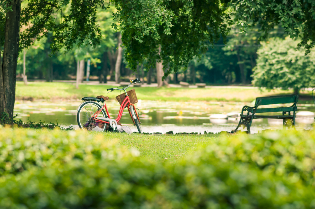 grand parc de lunaret montpellier – un vélo rouge dans un parc