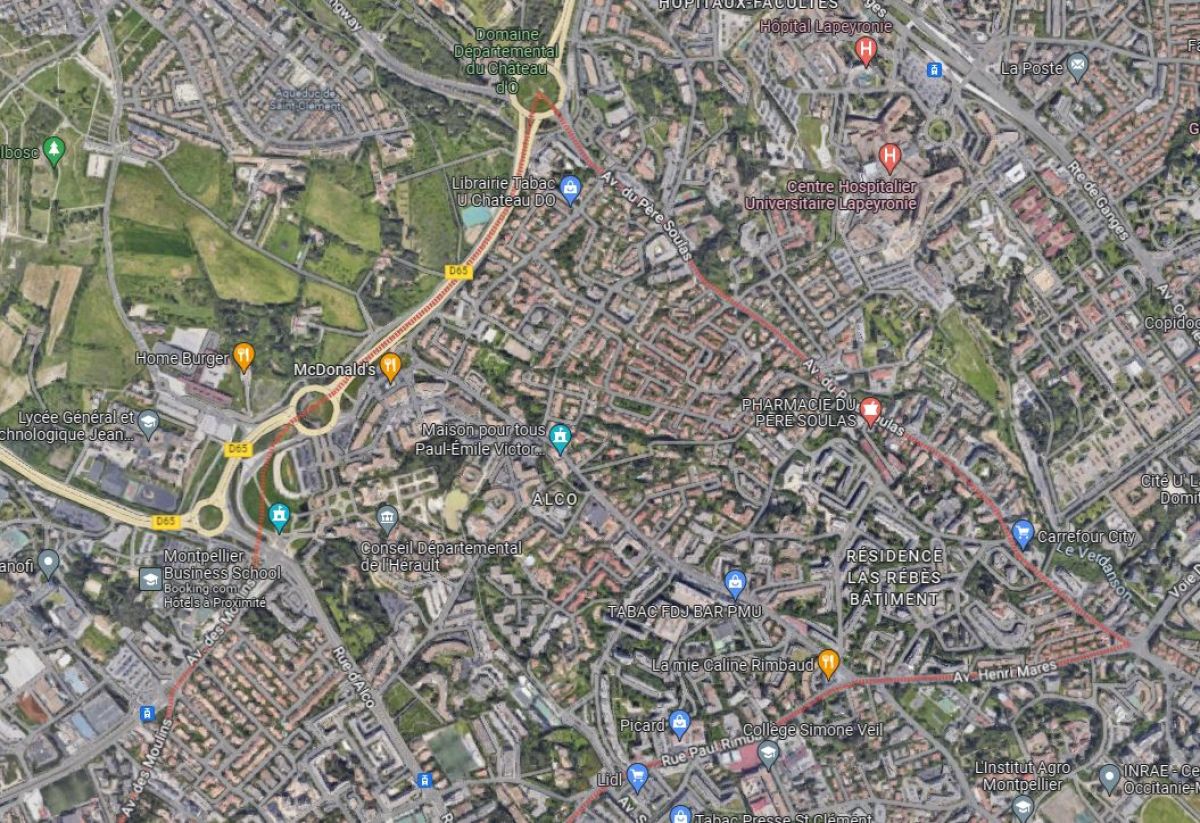 Le quartier Alco à Montpellier dispose de tous les commerces et services de proximité quartier alco montpellier – vue satellite du quartier alco