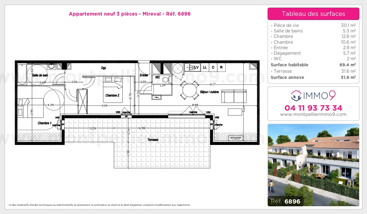 Plan et surfaces, Programme neuf Mireval Référence n° 6896