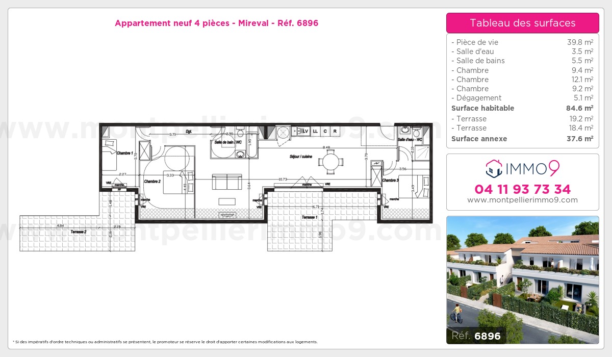 Plan et surfaces, Programme neuf Mireval Référence n° 6896