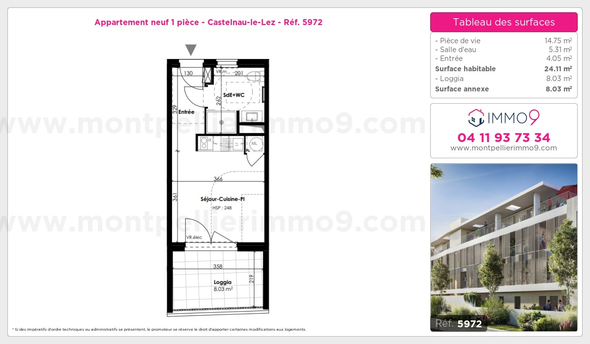 Plan et surfaces, Programme neuf Castelnau-le-Lez Référence n° 5972