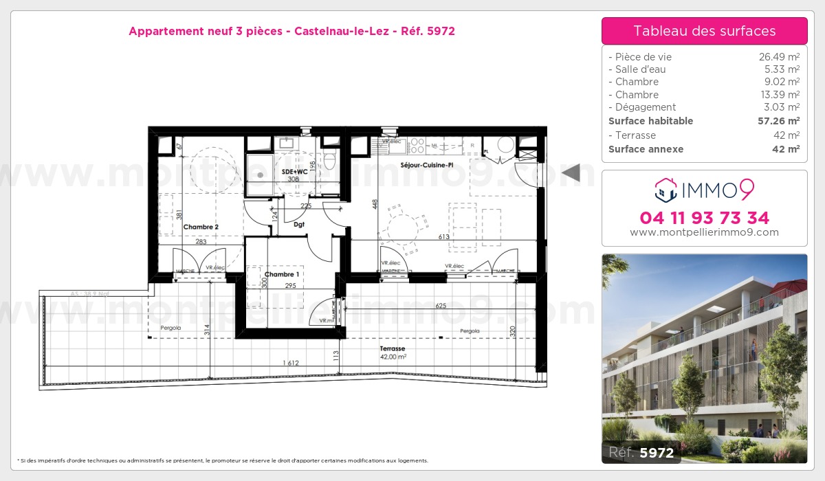 Plan et surfaces, Programme neuf Castelnau-le-Lez Référence n° 5972