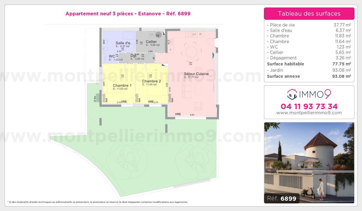 Plan et surfaces, Programme neuf Montpellier : Estanove Référence n° 6899