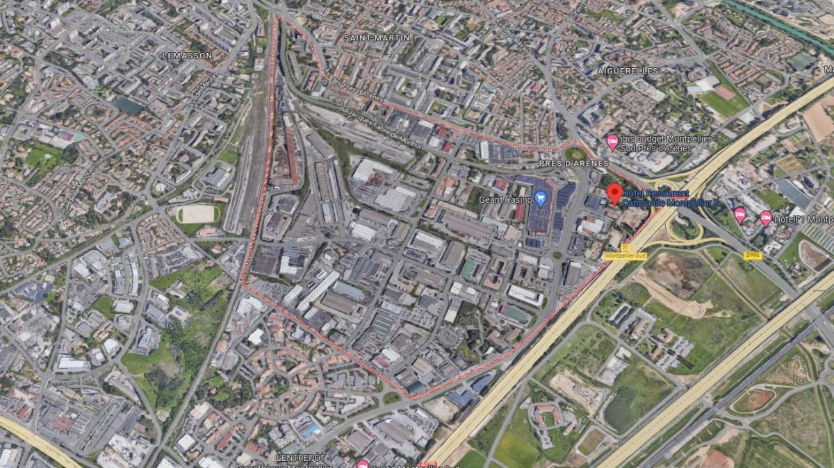 Le quartier Près d’Arènes à Montpellier dispose de nombreux commerces et services quartier près d’arènes montpellier – vue satellite du quartier près d’arènes montpellier