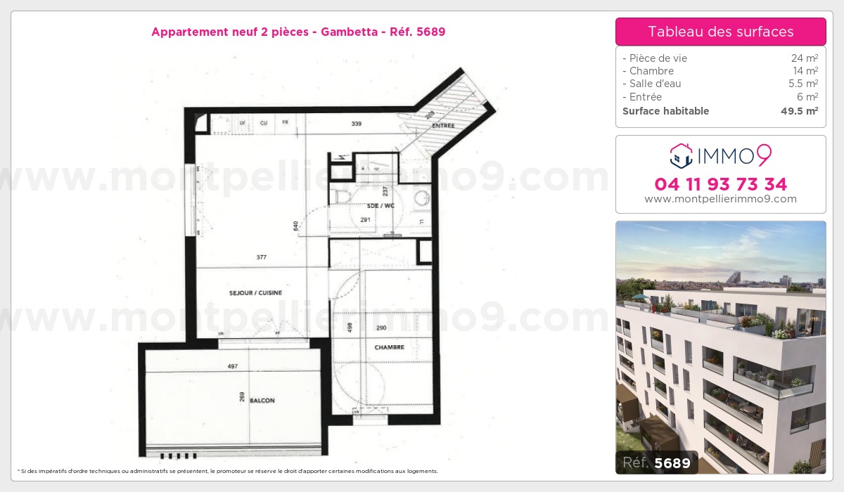 Plan et surfaces, Programme neuf Montpellier : Gambetta Référence n° 5689