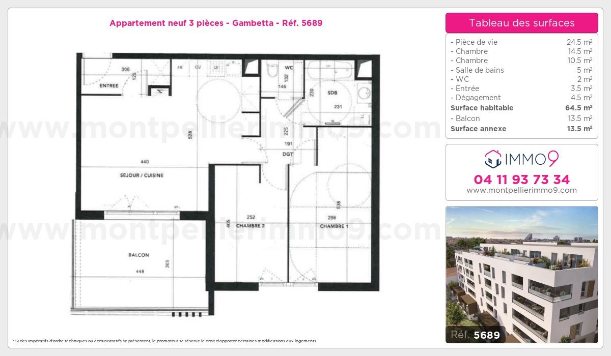 Plan et surfaces, Programme neuf Montpellier : Gambetta Référence n° 5689