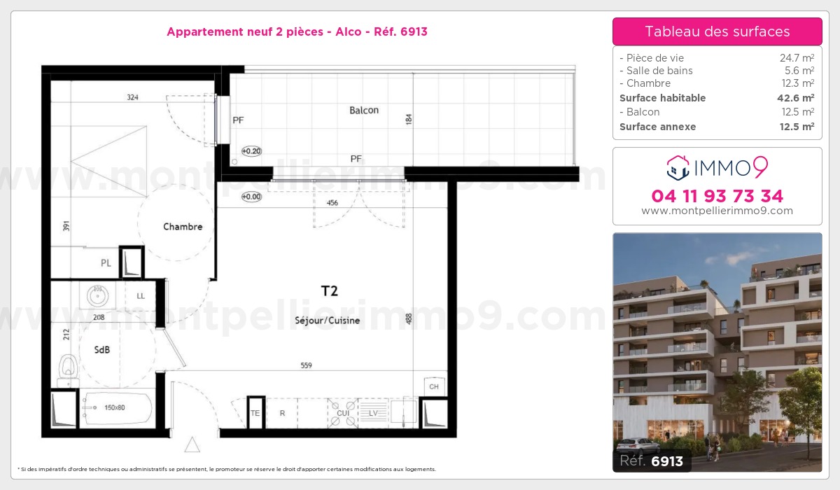 Plan et surfaces, Programme neuf Montpellier : Alco Référence n° 6913