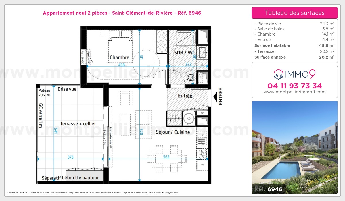 Plan et surfaces, Programme neuf Saint-Clément-de-Rivière Référence n° 6946