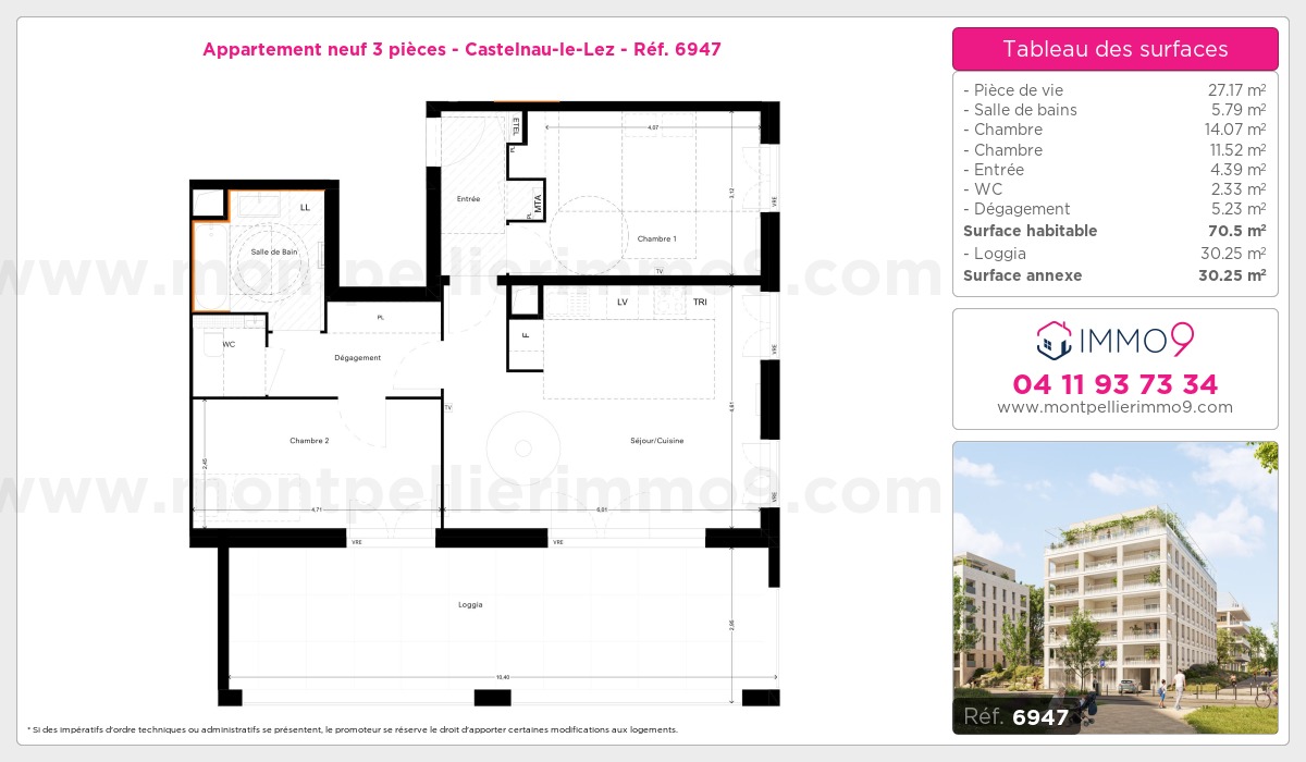 Plan et surfaces, Programme neuf Castelnau-le-Lez Référence n° 6947