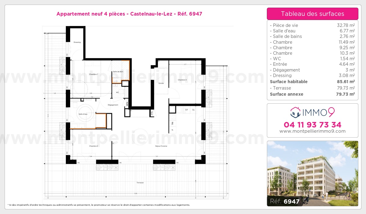 Plan et surfaces, Programme neuf Castelnau-le-Lez Référence n° 6947