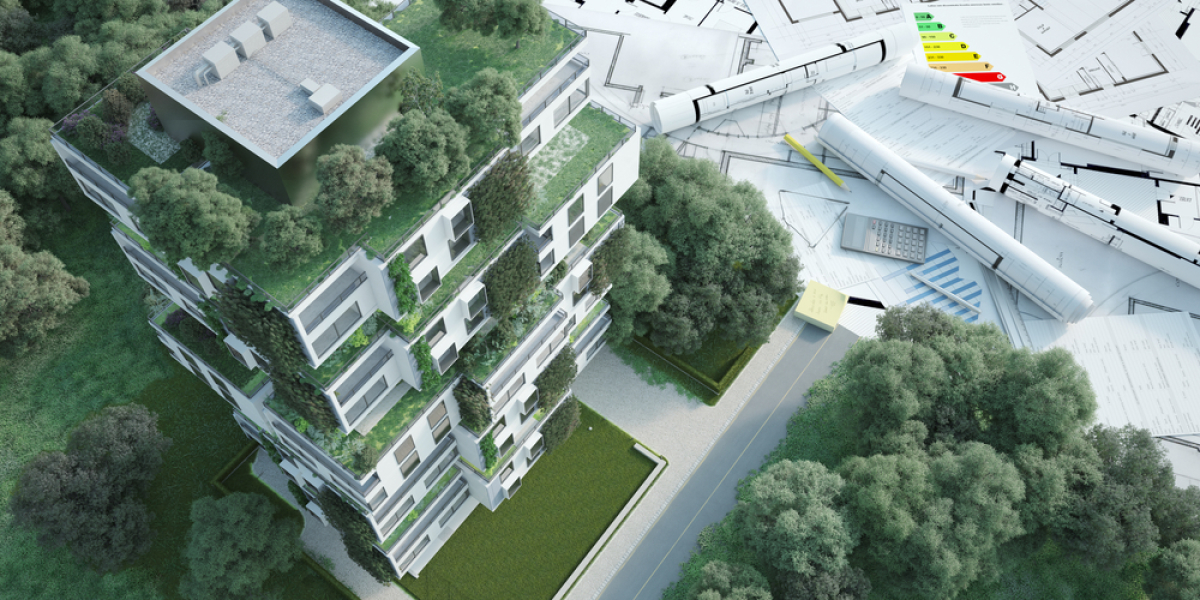 green building construction durable – une maquette de green building avec des plans d’architecte