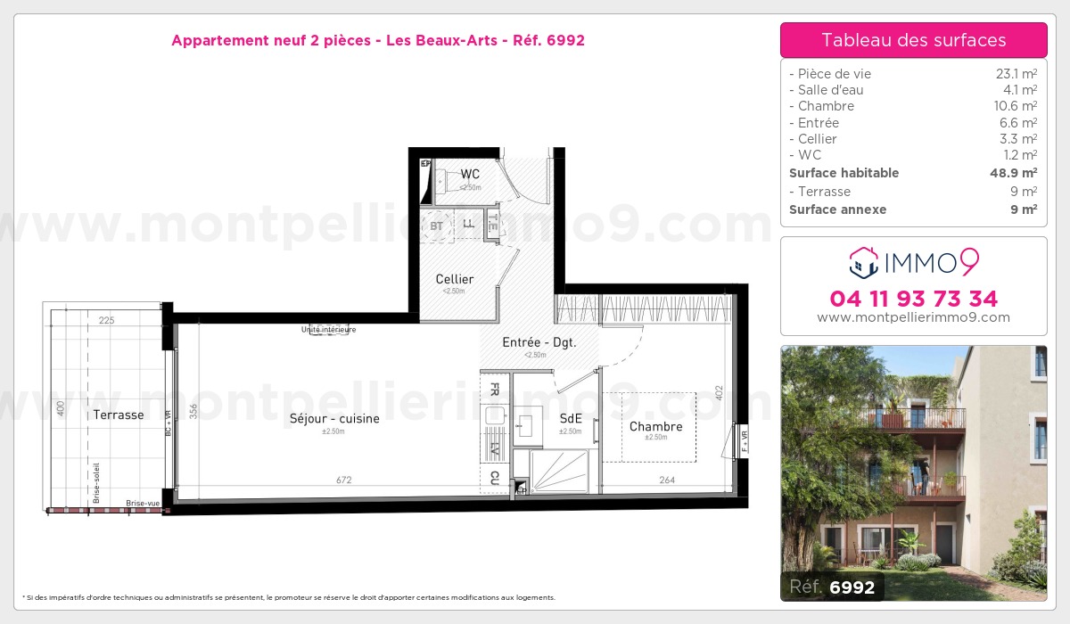 Plan et surfaces, Programme neuf Montpellier : Beaux-Arts Référence n° 6992