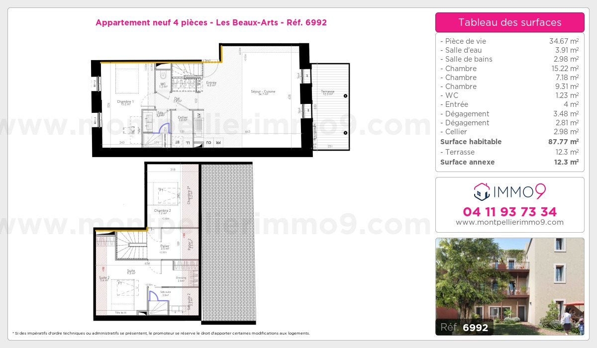 Plan et surfaces, Programme neuf Montpellier : Beaux-Arts Référence n° 6992