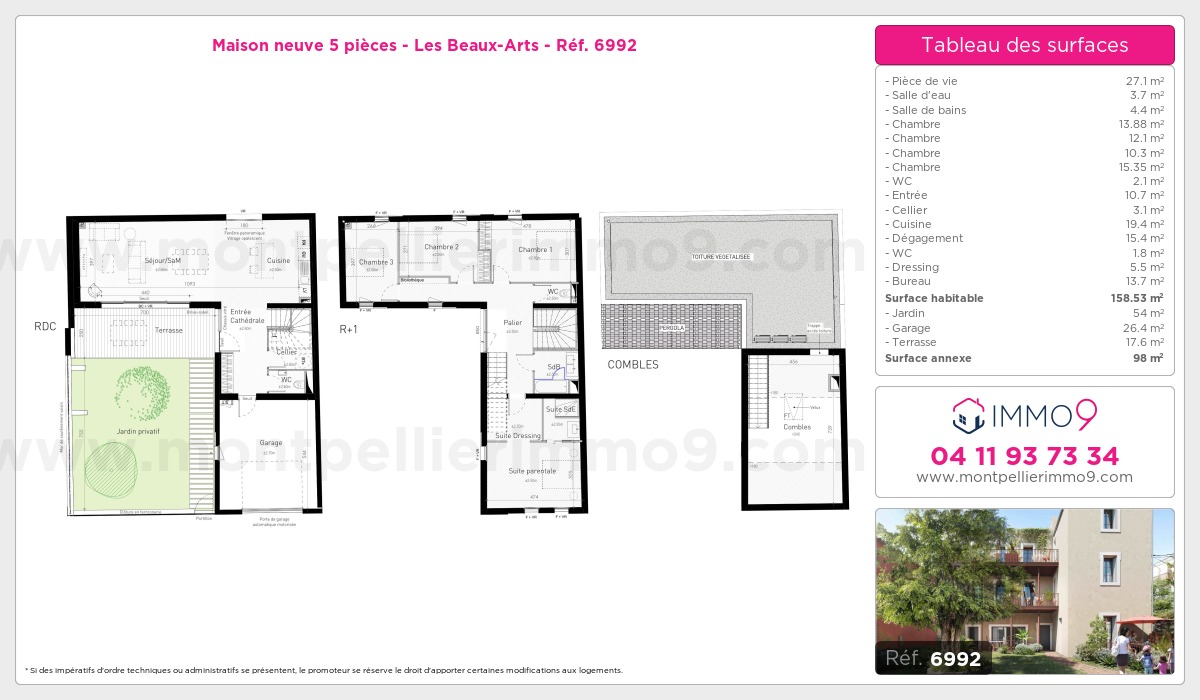 Plan et surfaces, Programme neuf Montpellier : Beaux-Arts Référence n° 6992