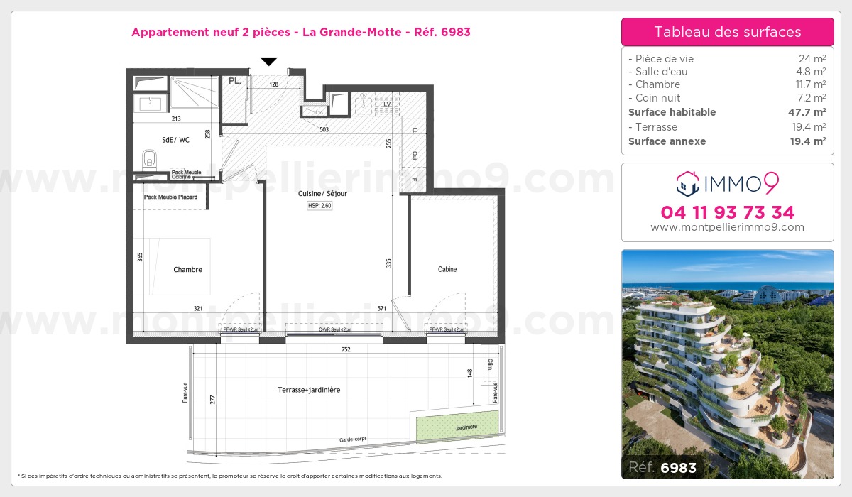 Plan et surfaces, Programme neuf Grande-Motte Référence n° 6983