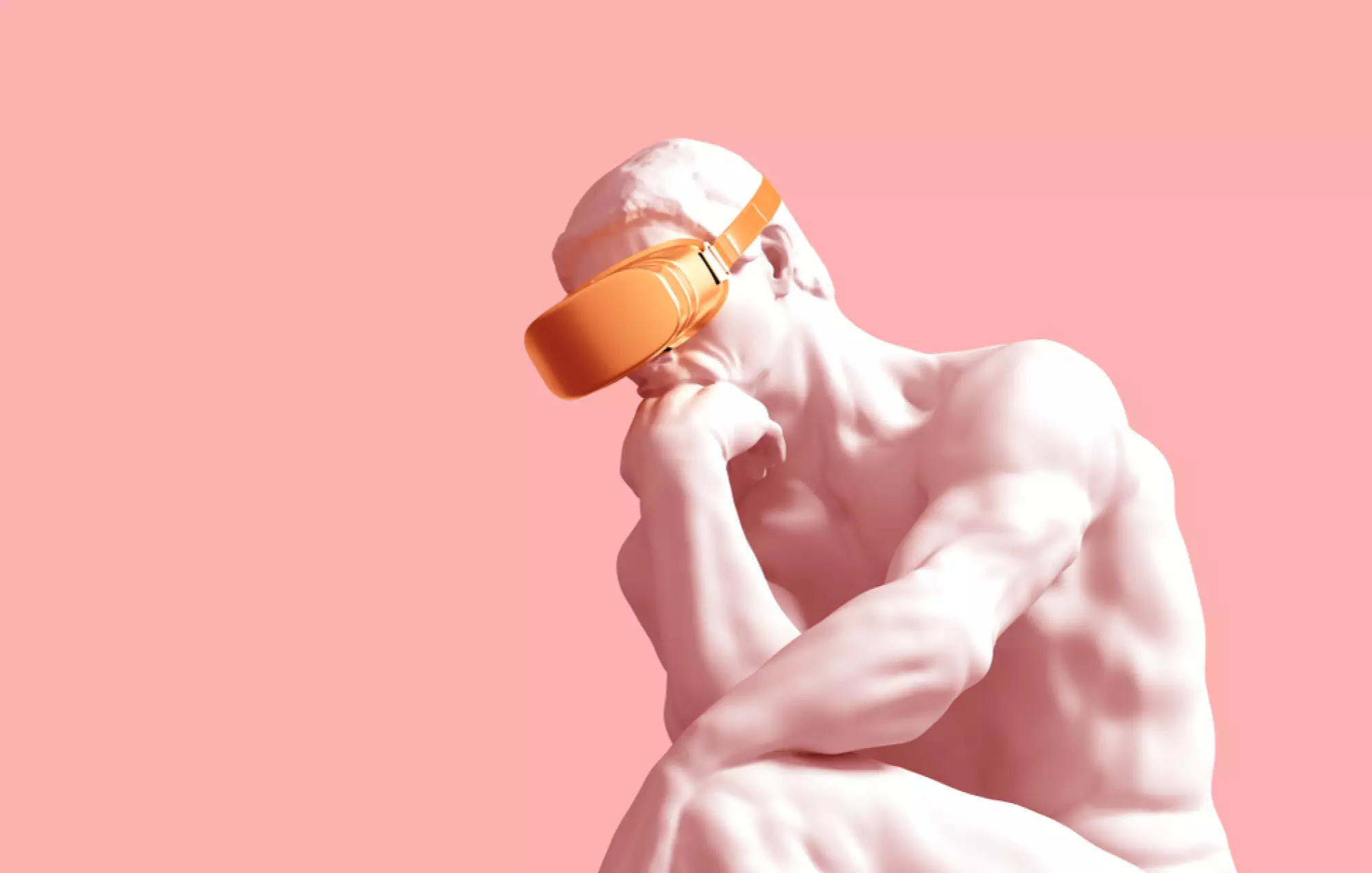 Une statue de penseur portant un casque de réalité virtuelle