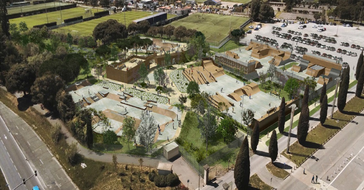 Le parc s’étend sur 9000m² découpés en 5 zones distinctes skatepark de Grammont à Montpellier – Vue 3D du projet de skatepark et ses différentes zones