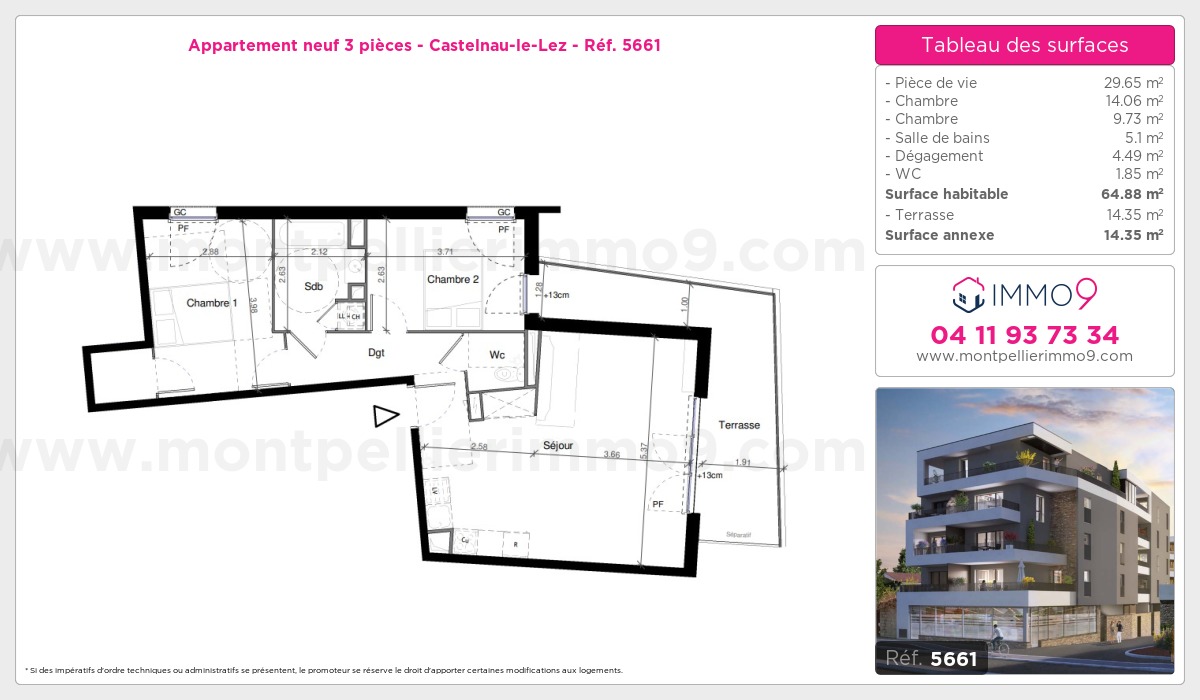 Plan et surfaces, Programme neuf Castelnau-le-Lez Référence n° 5661