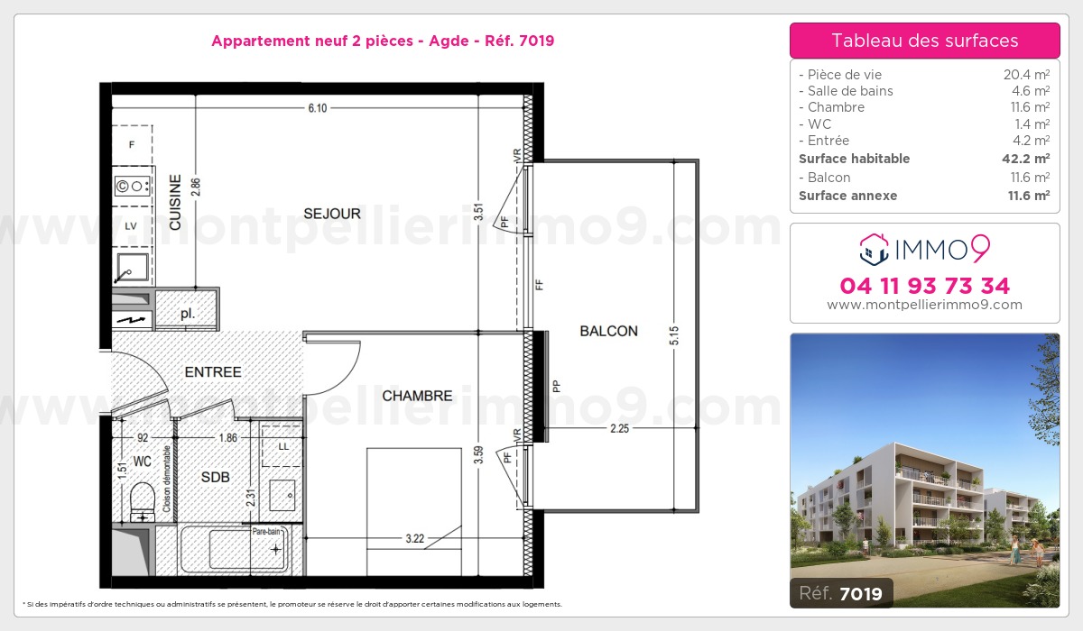 Plan et surfaces, Programme neuf Agde Référence n° 7019