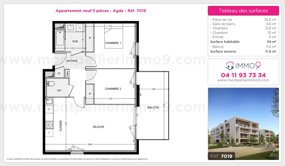 Plan et surfaces, Programme neuf Agde Référence n° 7019