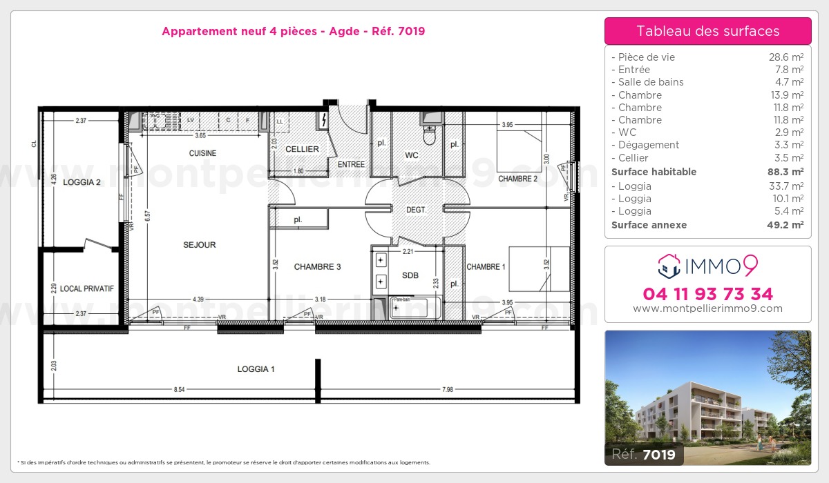 Plan et surfaces, Programme neuf Agde Référence n° 7019