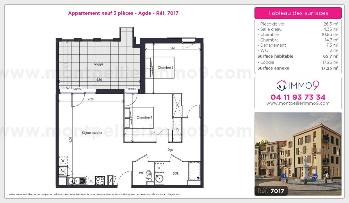 Plan et surfaces, Programme neuf Agde Référence n° 7017