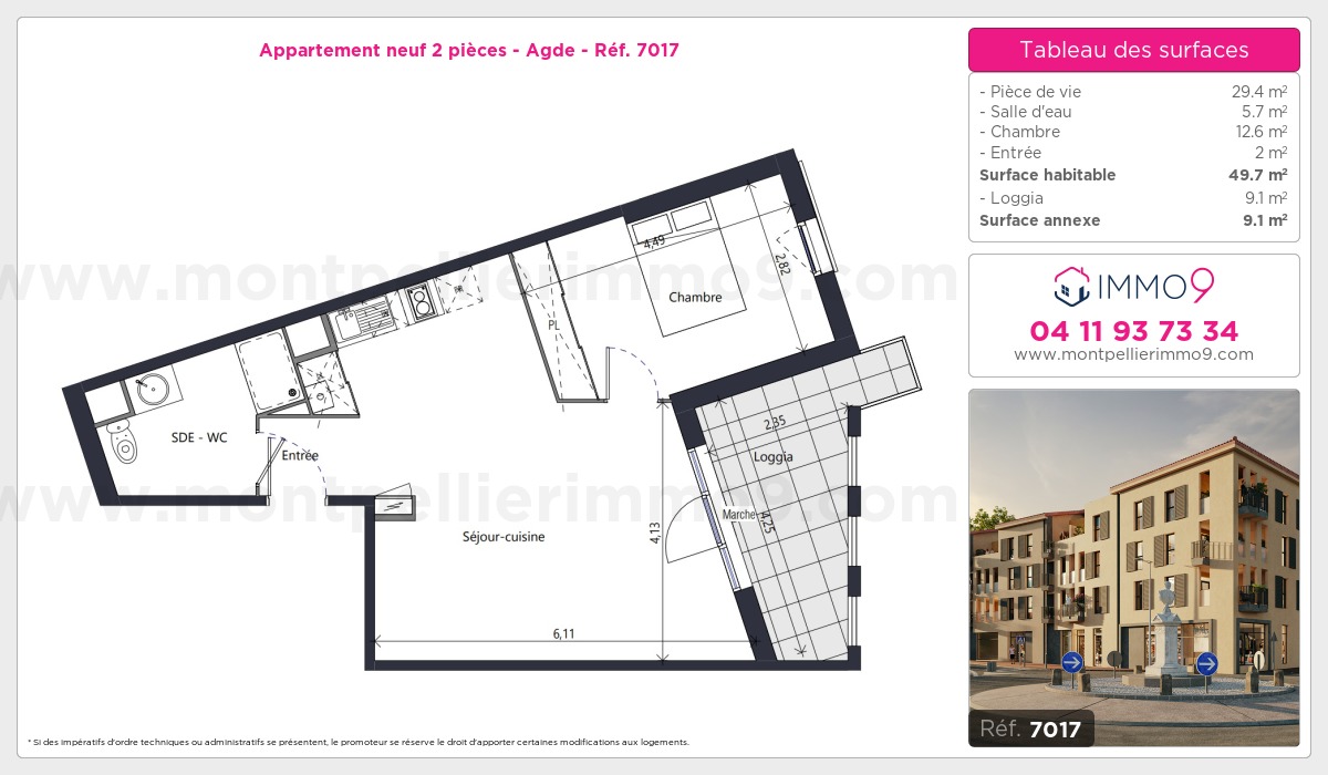 Plan et surfaces, Programme neuf Agde Référence n° 7017