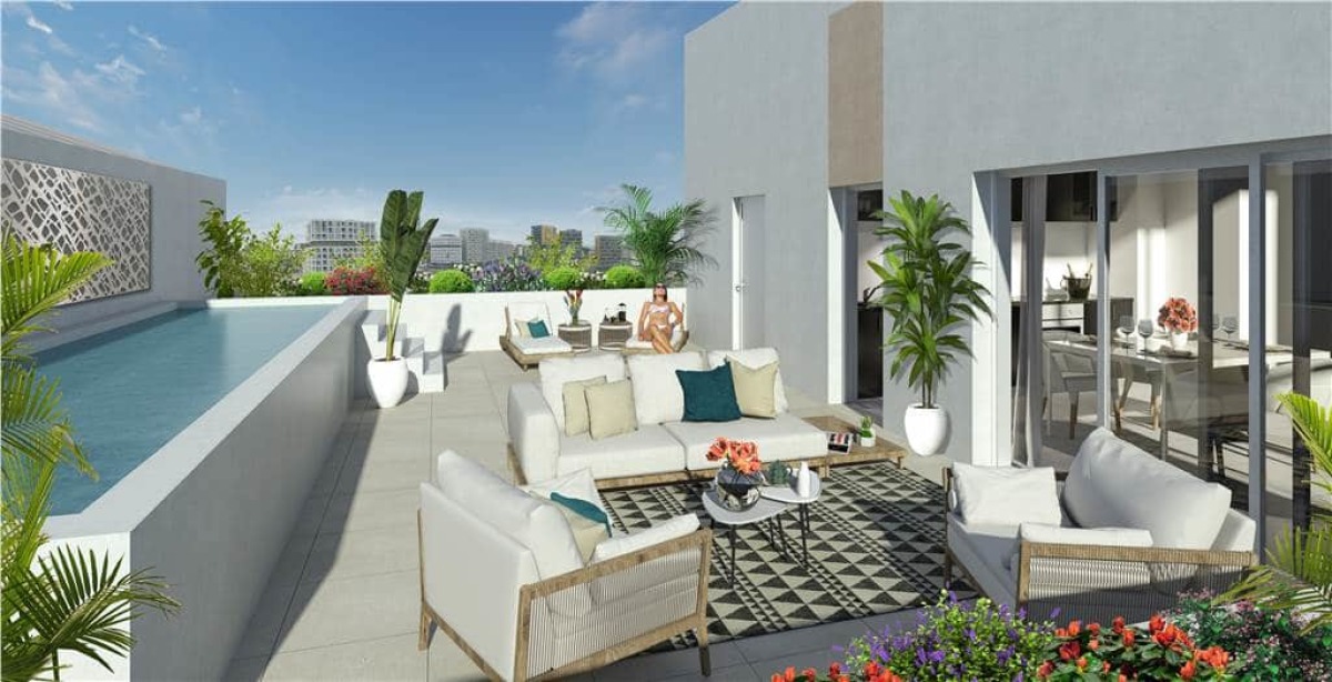 Un rooftop avec piscine dans la résidence Indus appartements de luxe à montpellier – La résidence Indus