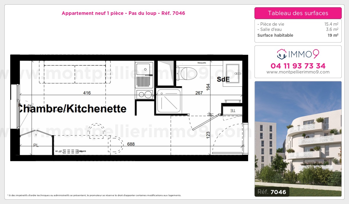 Plan et surfaces, Programme neuf Montpellier : Pas du loup Référence n° 7046