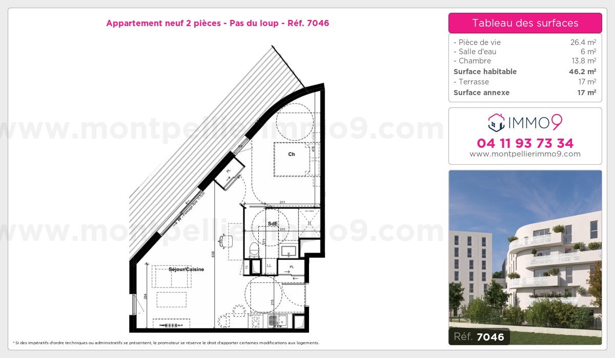 Plan et surfaces, Programme neuf Montpellier : Pas du loup Référence n° 7046