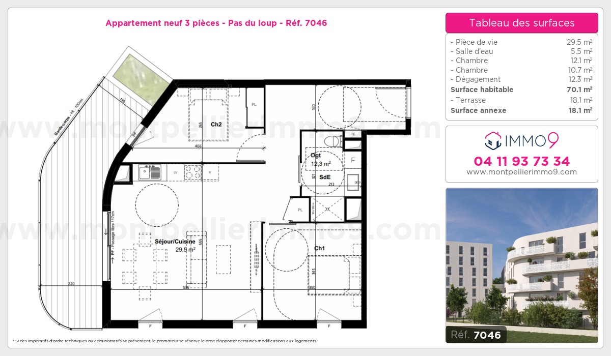 Plan et surfaces, Programme neuf Montpellier : Pas du loup Référence n° 7046