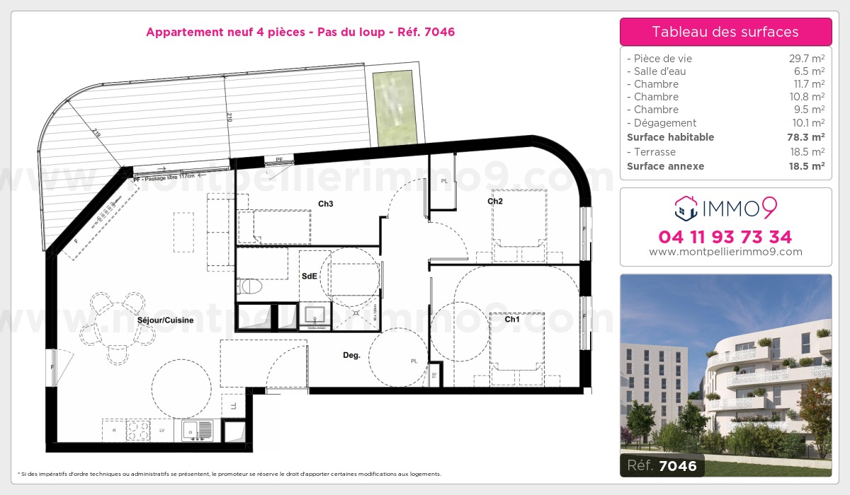 Plan et surfaces, Programme neuf Montpellier : Pas du loup Référence n° 7046