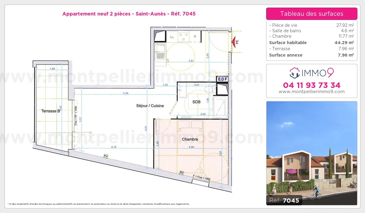 Plan et surfaces, Programme neuf Saint-Aunès Référence n° 7045