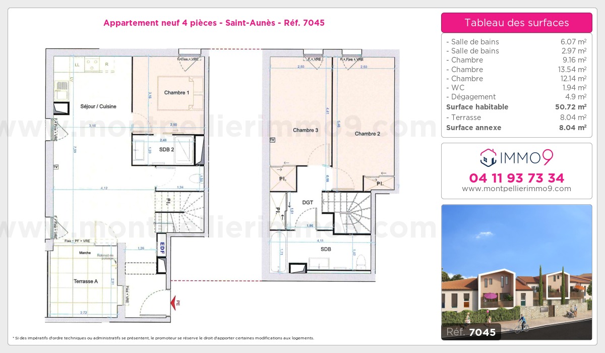 Plan et surfaces, Programme neuf Saint-Aunès Référence n° 7045