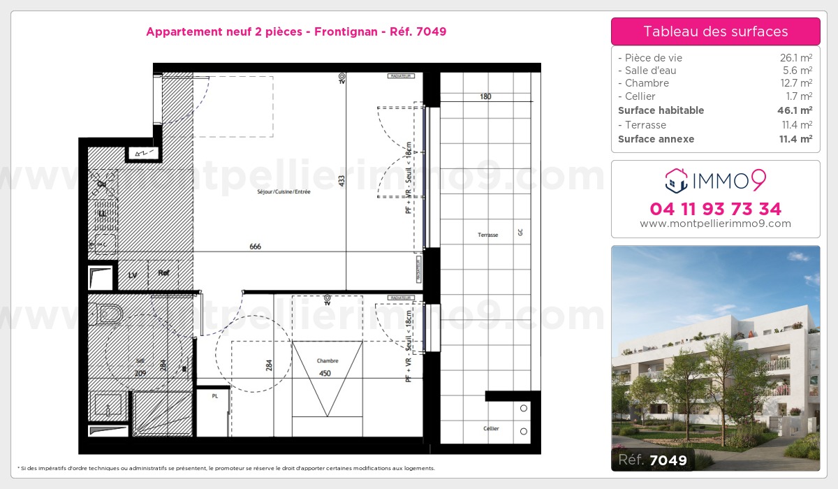 Plan et surfaces, Programme neuf Frontignan Référence n° 7049