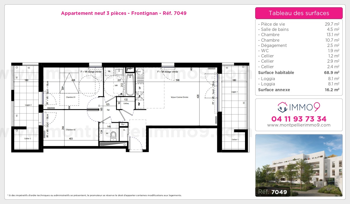 Plan et surfaces, Programme neuf Frontignan Référence n° 7049