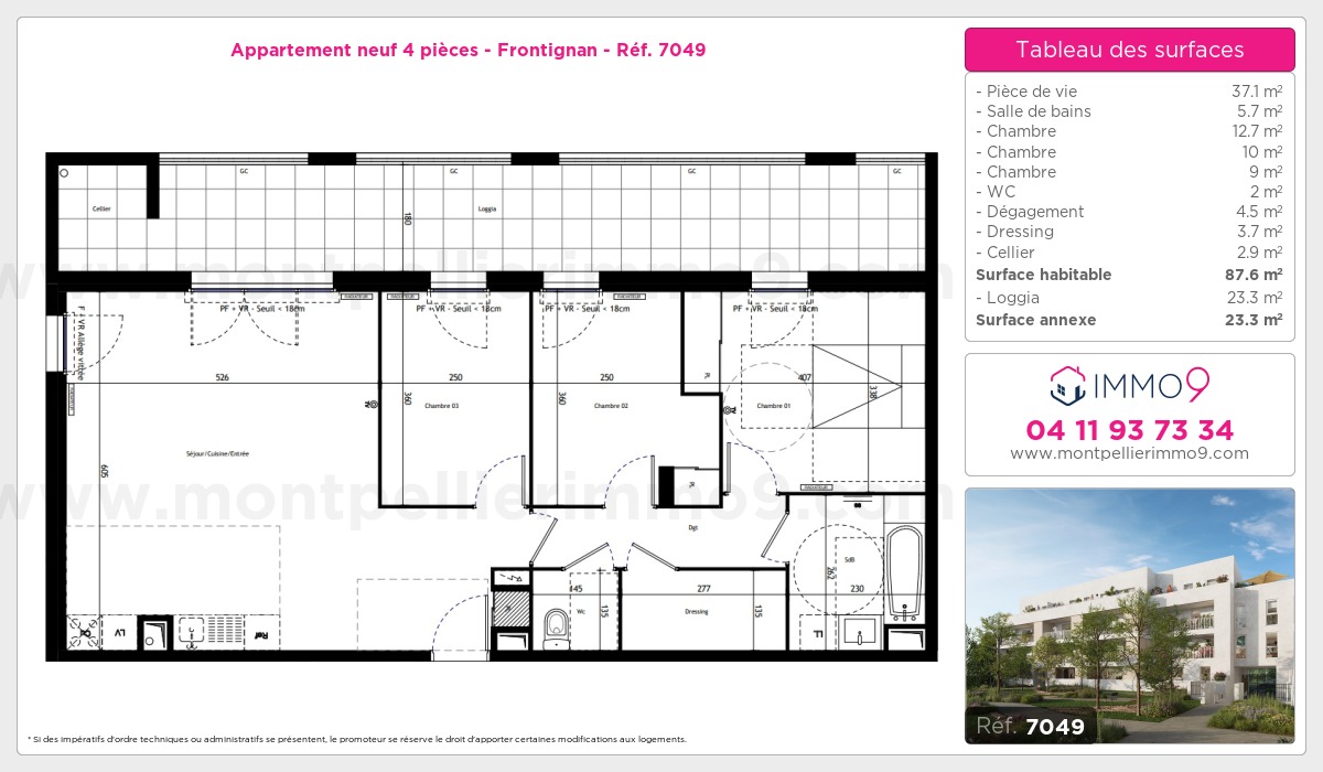 Plan et surfaces, Programme neuf Frontignan Référence n° 7049