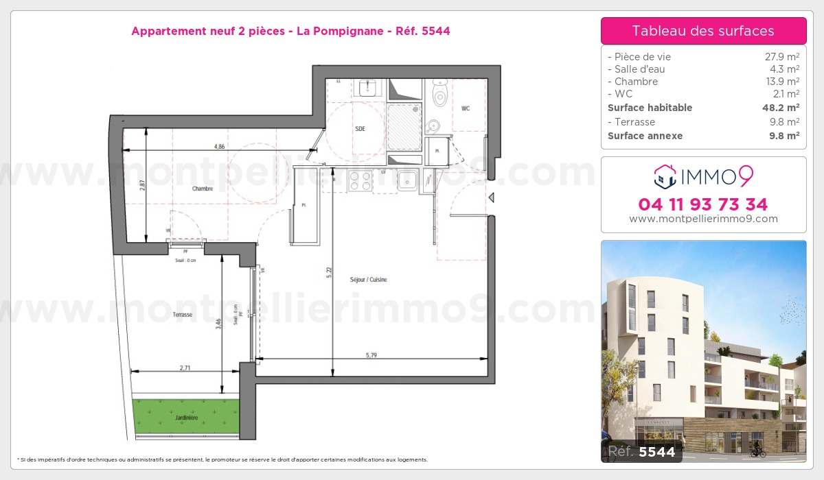 Plan et surfaces, Programme neuf Montpellier : Pompignane Référence n° 5544