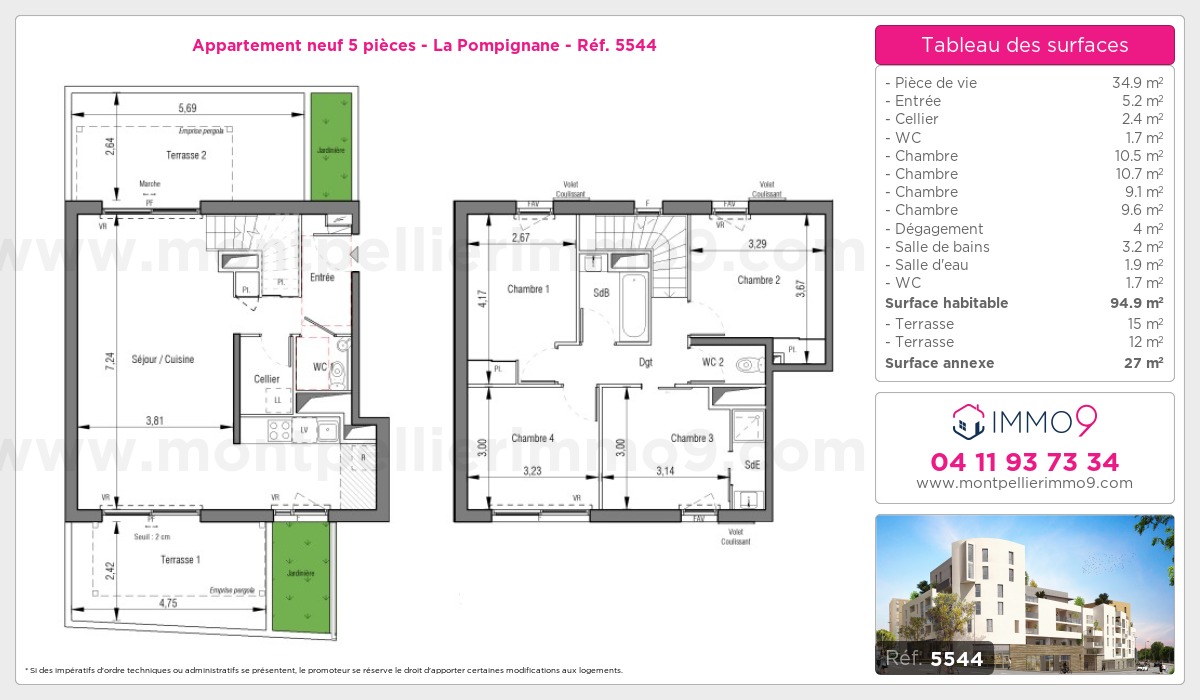 Plan et surfaces, Programme neuf Montpellier : Pompignane Référence n° 5544